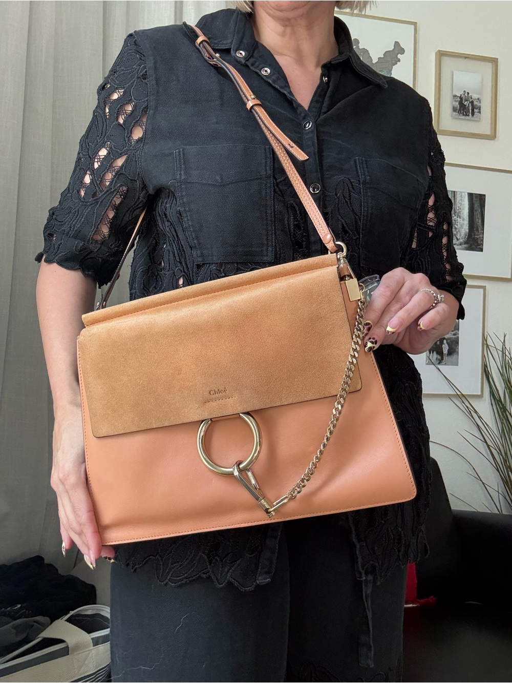 Chloé Faye Medium Two-Tone Tan and Camel Shoulder Bag